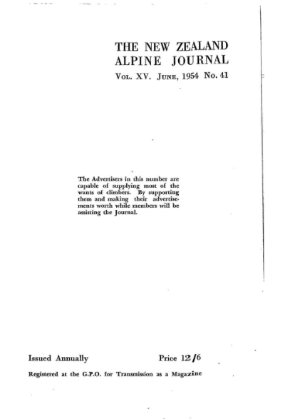 New Zealand Alpine Journal 1954 Vol 15 No 41 cover